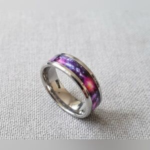 Galaxy Universe Inlay Ring Stainless Steel Band Mens Womens Size 12.5 New 8mm